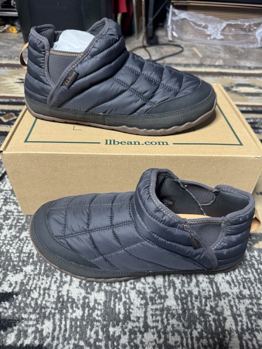 LL Bean Mens Slippers Sz 9 M Mountain Classic Quilted Ankle Black New